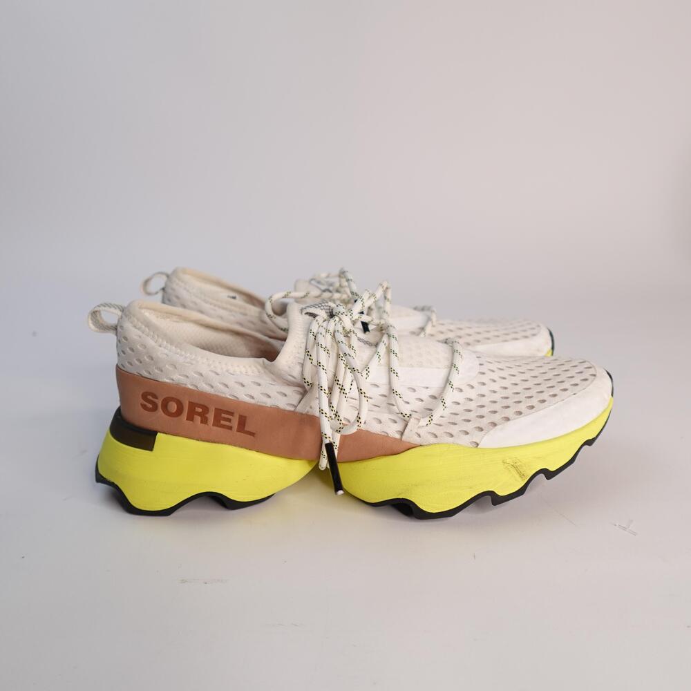 Sorel Kinetic Impact Lace Sneakers Women’s 7.5 White Yellow Mesh Running Shoes